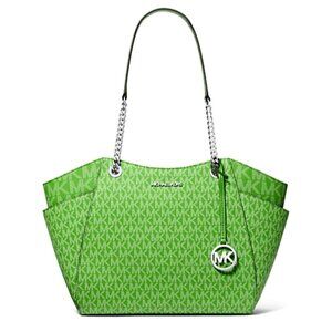 New Michael Kors Jet Set Large Logo Shoulder Bag Jungle Green
